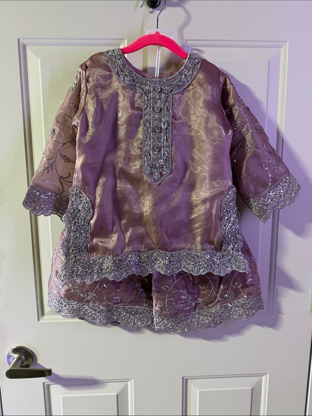 Kids Gharara Set Mauve/Silver 3pc Festive Outfit - Picture 4 of 15